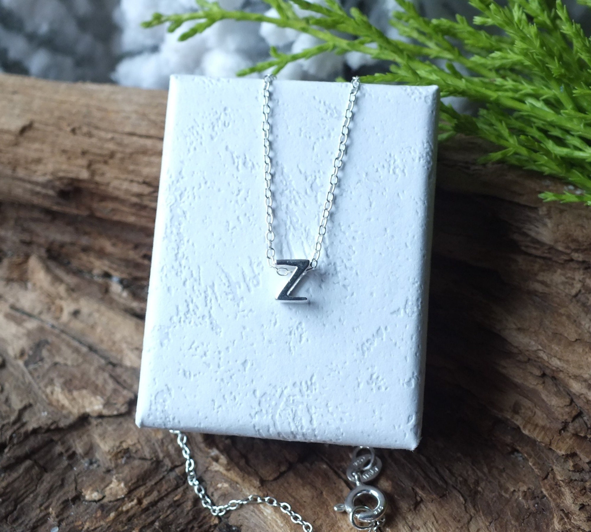 Sterling silver initial necklace Letter Z necklace initial Z Etsy