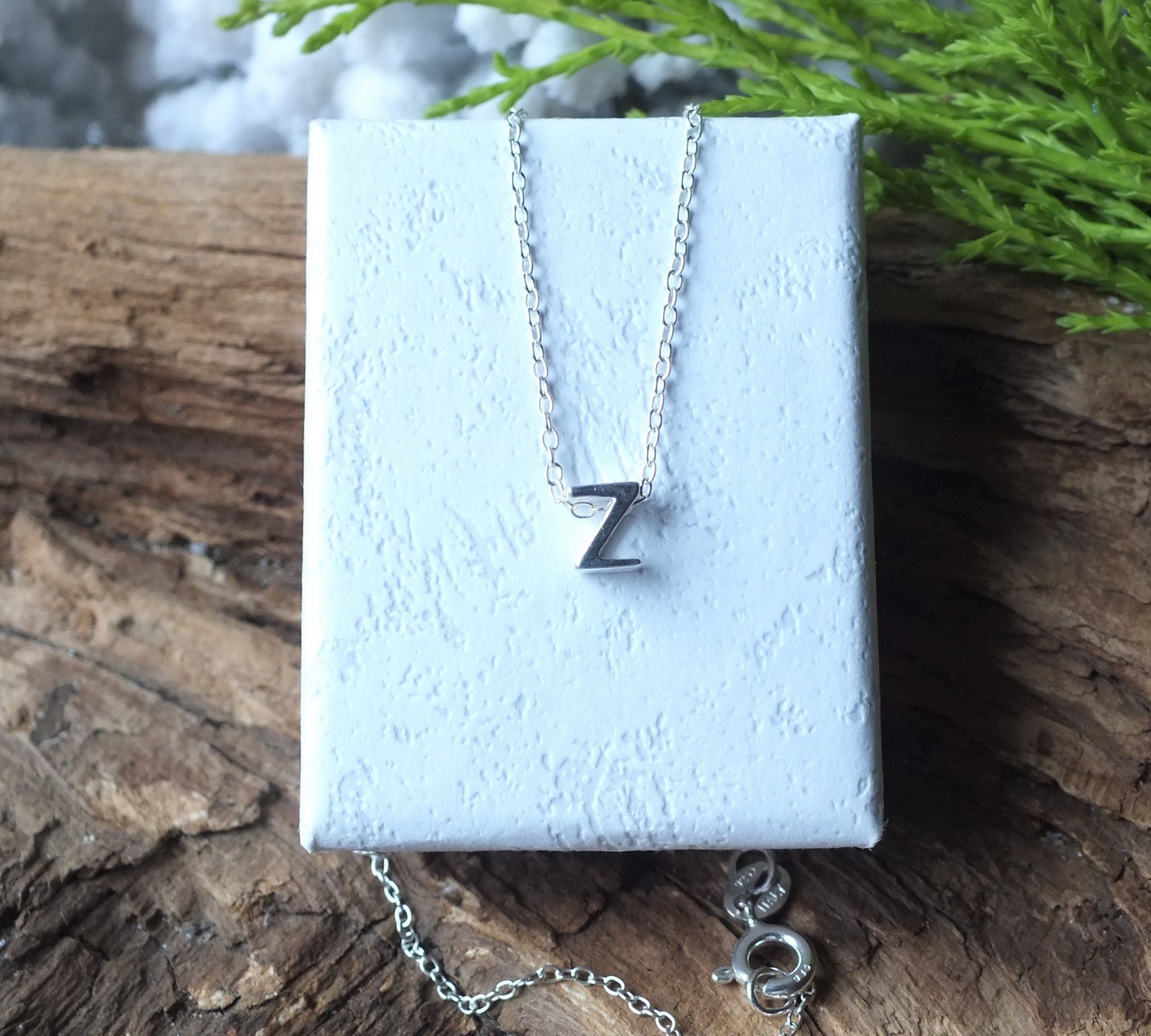 Sterling silver initial necklace Letter Z necklace initial Z Etsy