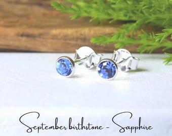 Sterling Silver Sapphire Studs: September Birthstone Earrings (4mm)