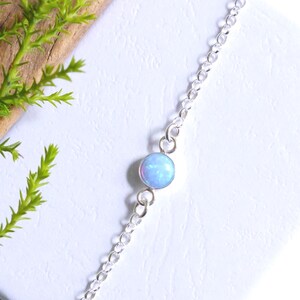 Dainty Sterling Silver Lab Opal Bracelet: Azure Blue Jewelry