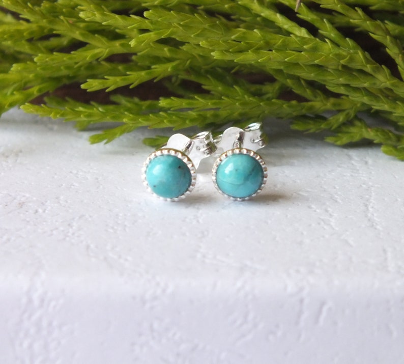 Sterling Silver Turquoise Studs: December Birthstone Earrings (4mm) image 5