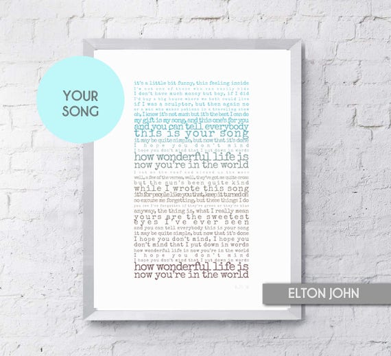 Ellie Goulding Elton John Personalised Song Lyrics Print Framed Your Song