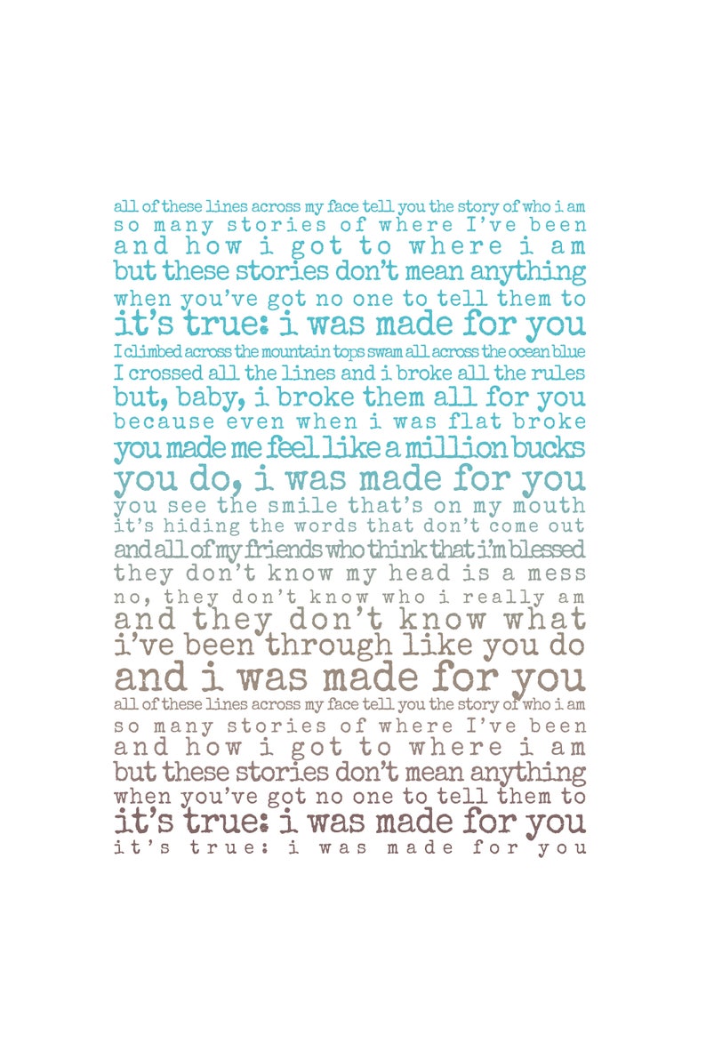 The Story Print song lyrics print Gift for husband Gift