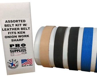 Assorted 3/4x12 Sharpening Belt Kit & Leather Strop Belt Made for Ken Onion Work Sharp New Made in USA