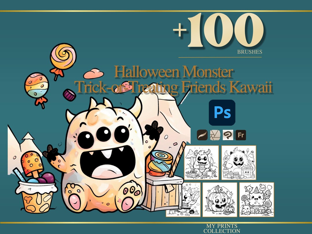 Monster Trick-or-treating Friends Kawaii Halloween Photoshop Brushes ...