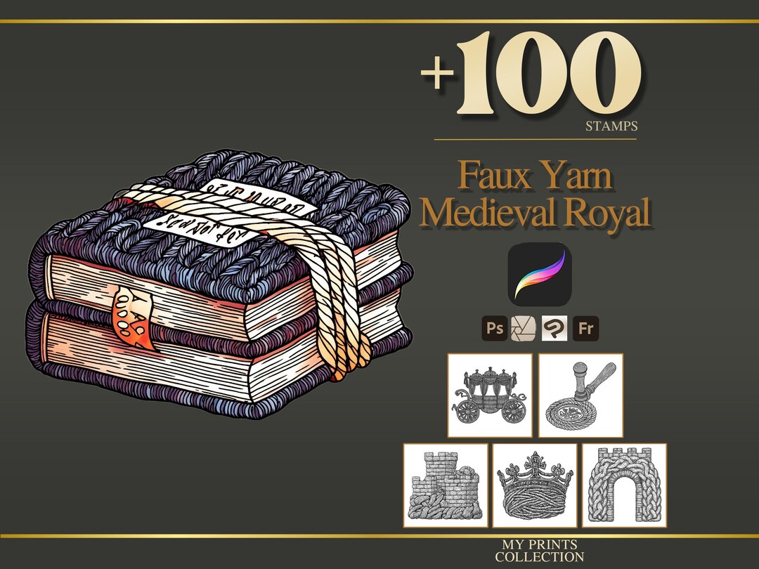 Faux Yarn Medieval Royal Procreate Stamps & Photoshop Brushes – 100 ...