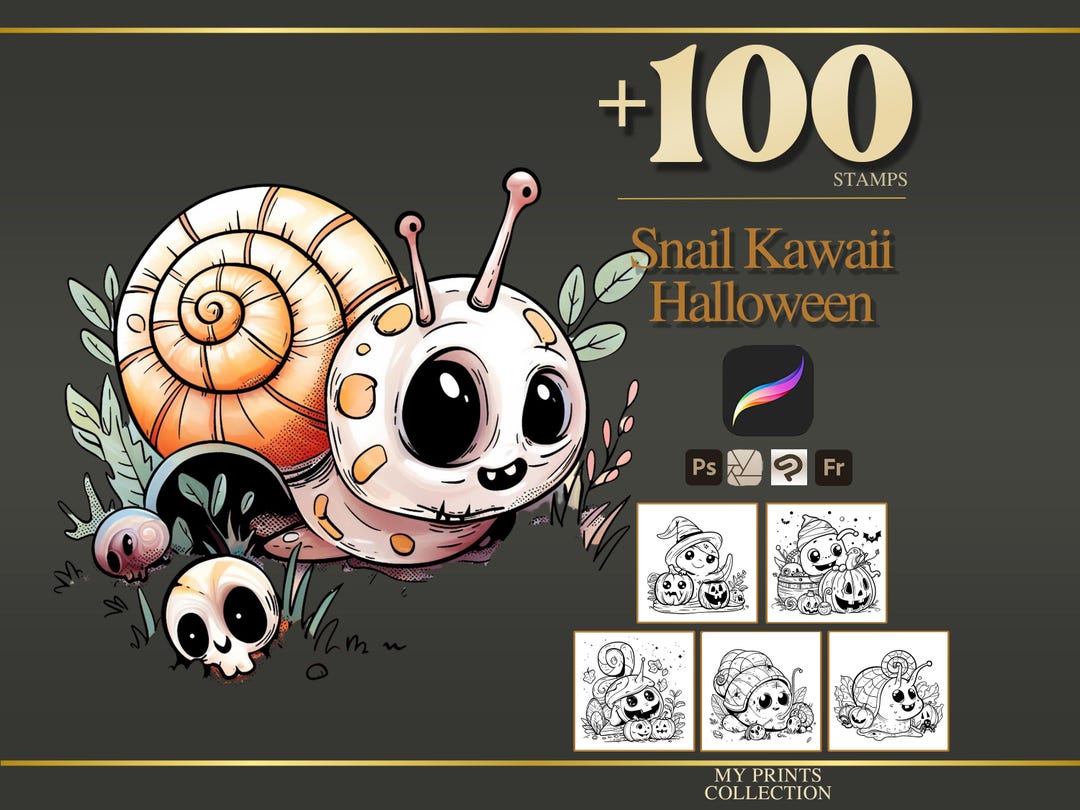 Snail Kawaii Halloween Procreate Stamps & Photoshop Brushes – 100 ...