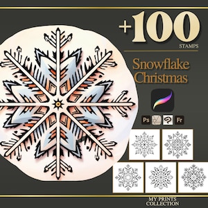 Snowflake Christmas Procreate Stamps & Photoshop Brushes – 100+ Tattoo, Drawing, Digital Art, Clipart, Line Art, Brush Pack