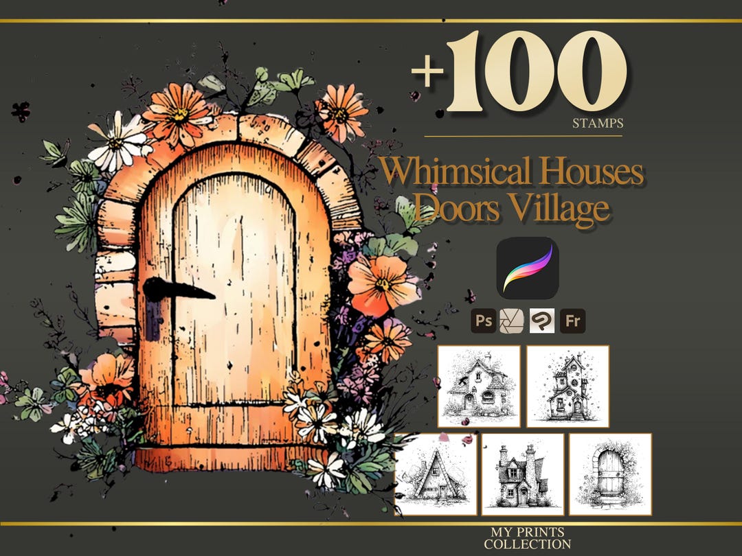Whimsical Houses Doors Village Procreate Stamps & Photoshop Brushes ...