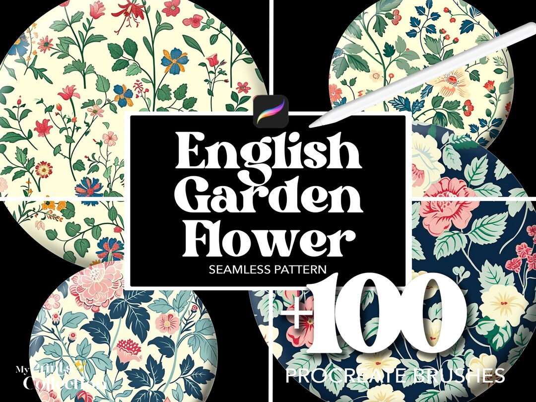 100+ Procreate English Garden Flower Brushes, Abstract Seamless Pattern ...