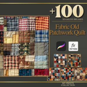 Pincel de textura para Procrear y patrón PAT de Photoshop para patchwork de colchas antiguas: más de 100 pinceles de textura sin costuras, herramienta de diseño de textura digital