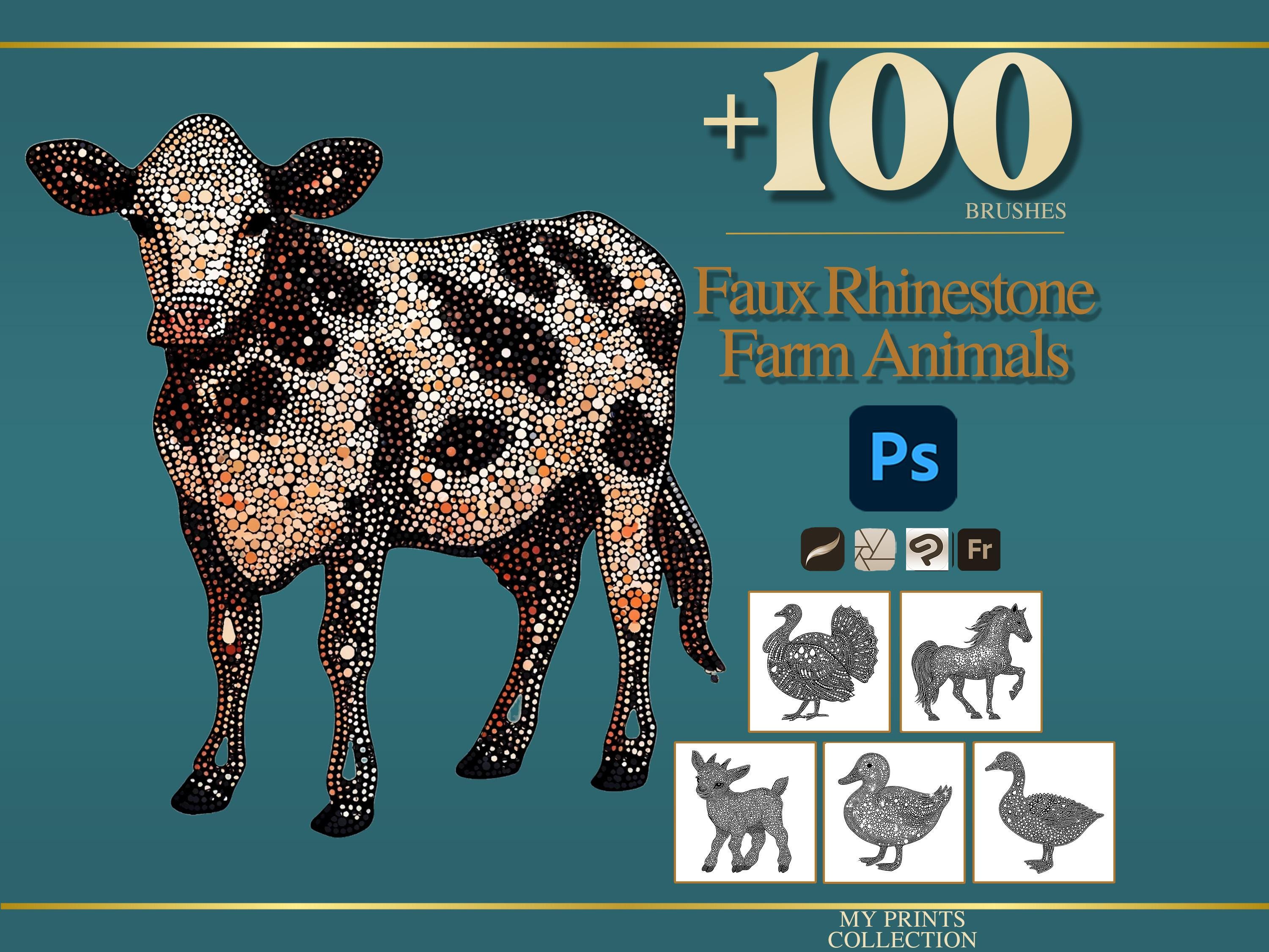Faux Rhinestone Farm Animals Photoshop Brushes & Procreate Stamps – 100 ...