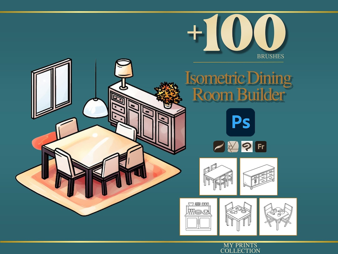 Isometric Dining Room Builder Photoshop Brushes & Procreate Stamps ...