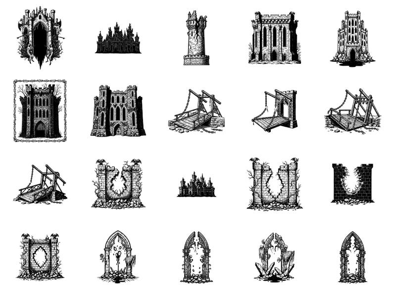 Castle Ruin Gothic Macabre Photoshop Brushes & Procreate Stamps – 100 ...