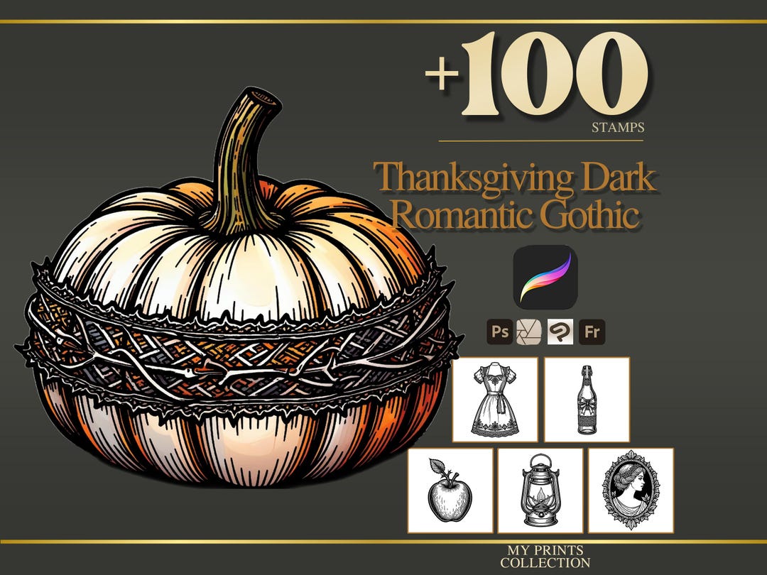 Thanksgiving Dark Romantic Gothic Procreate Stamps & Photoshop Brushes ...