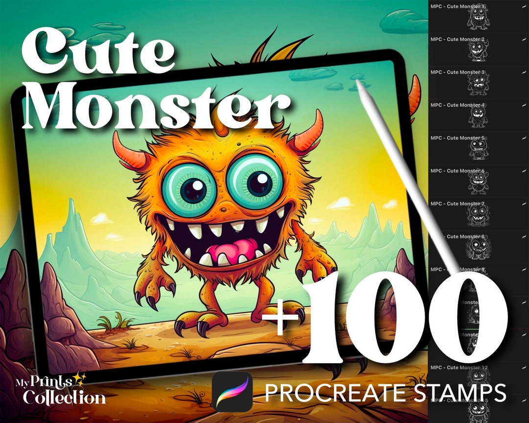100+ Procreate Cute Monster Stamps, Adorable Halloween Spooky Creepy ...