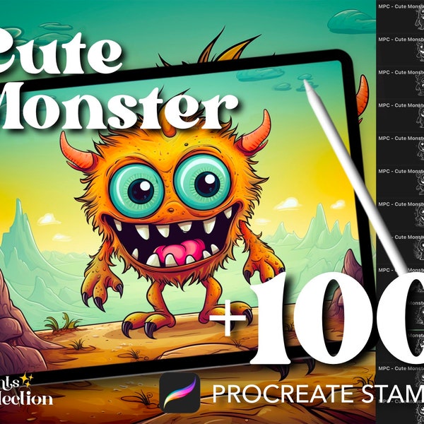 Über 100 niedliche Monster-Stempel für Procreate, entzückender Halloween-Grusel-Grusel-Horror-Übernatürlicher, digitaler Download, digitale Versorgung, Procreate-Pinsel