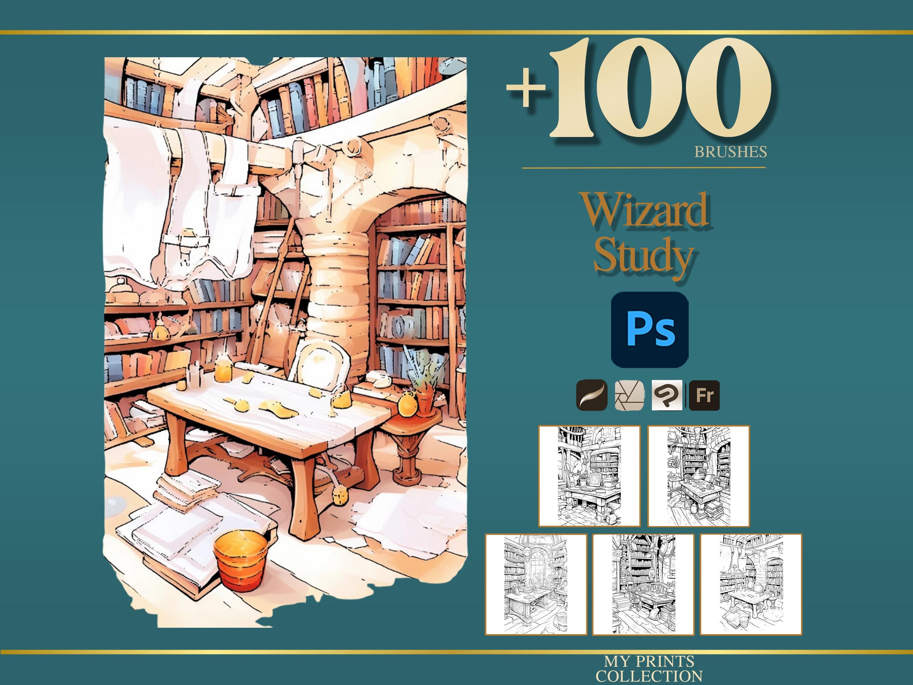 Wizard Study Photoshop Brushes & Procreate Stamps – 100+ Interior Room ...