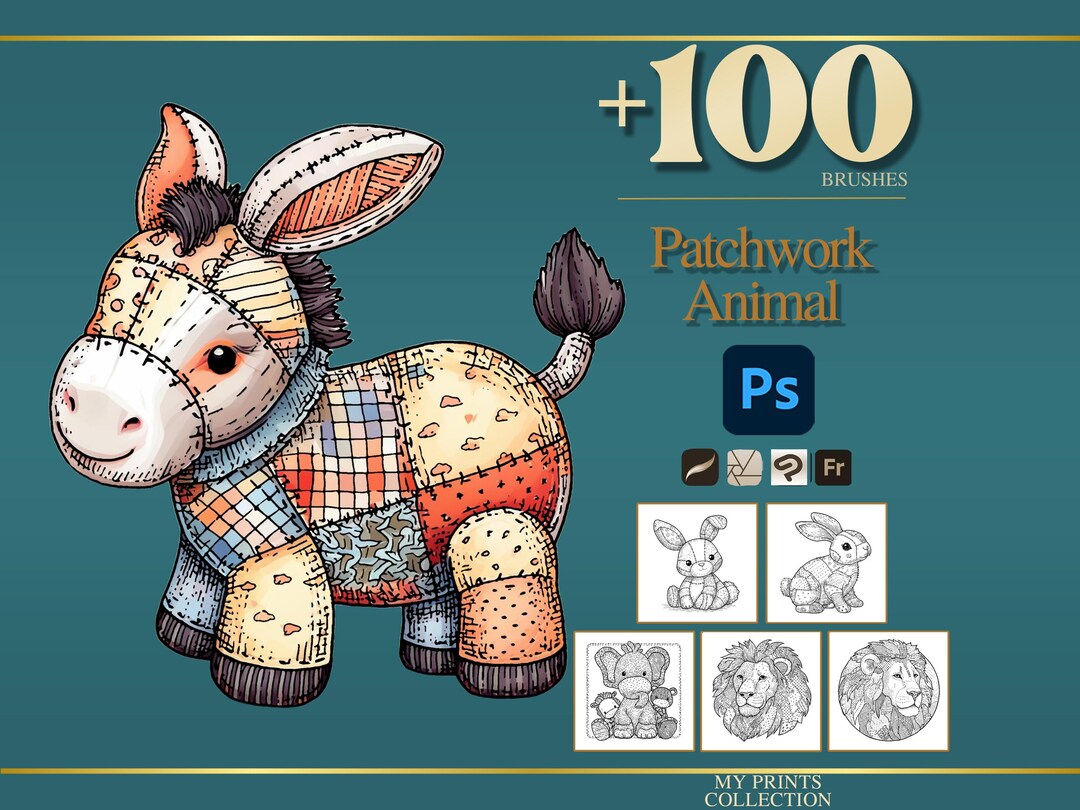 Animal Patchwork Photoshop Brushes & Procreate Stamps – 100+ Fashion ...