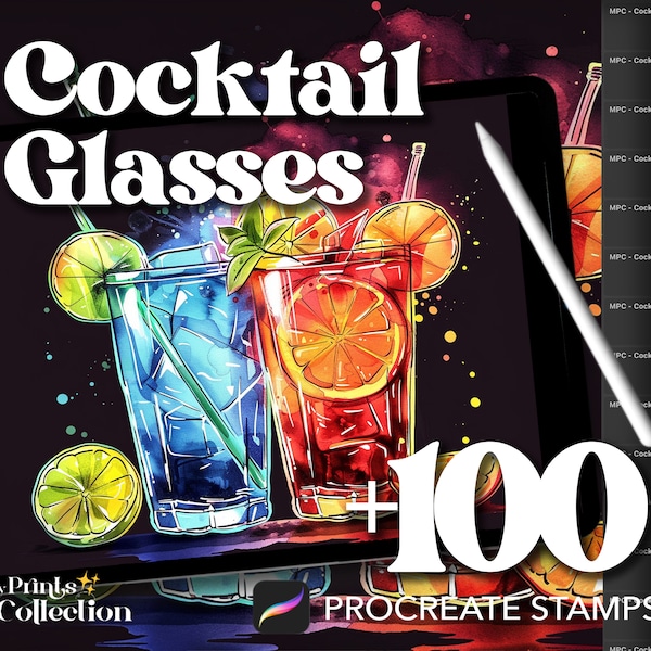 100+ Procreate Cocktail Glasses Stamps, Culinary Bakery Restaurant Drinks Beverage, Digital Download, Digital Art Supply, Procreate Brush