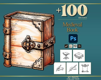 Book Medieval Photoshop Brushes & Procreate Stamps – 100+ Woodcut Tattoo, Digital Art, Clipart, Line Art, Stencil