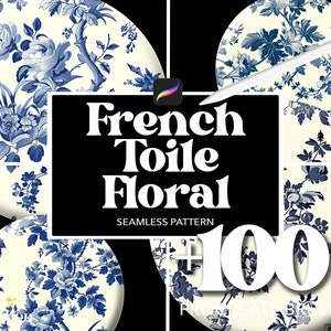 100+ Procreate Französische Toile Blumenbürsten, abstraktes nahtloses Muster Textur Overlay Pinsel, Procreate Blume Botanische Natur Design