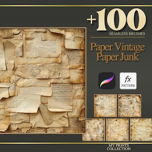 Pincel de textura de papel vintage para Procreate y patrón PAT de Photoshop: más de 100 pinceles de textura sin costuras, herramienta de diseño de textura digital