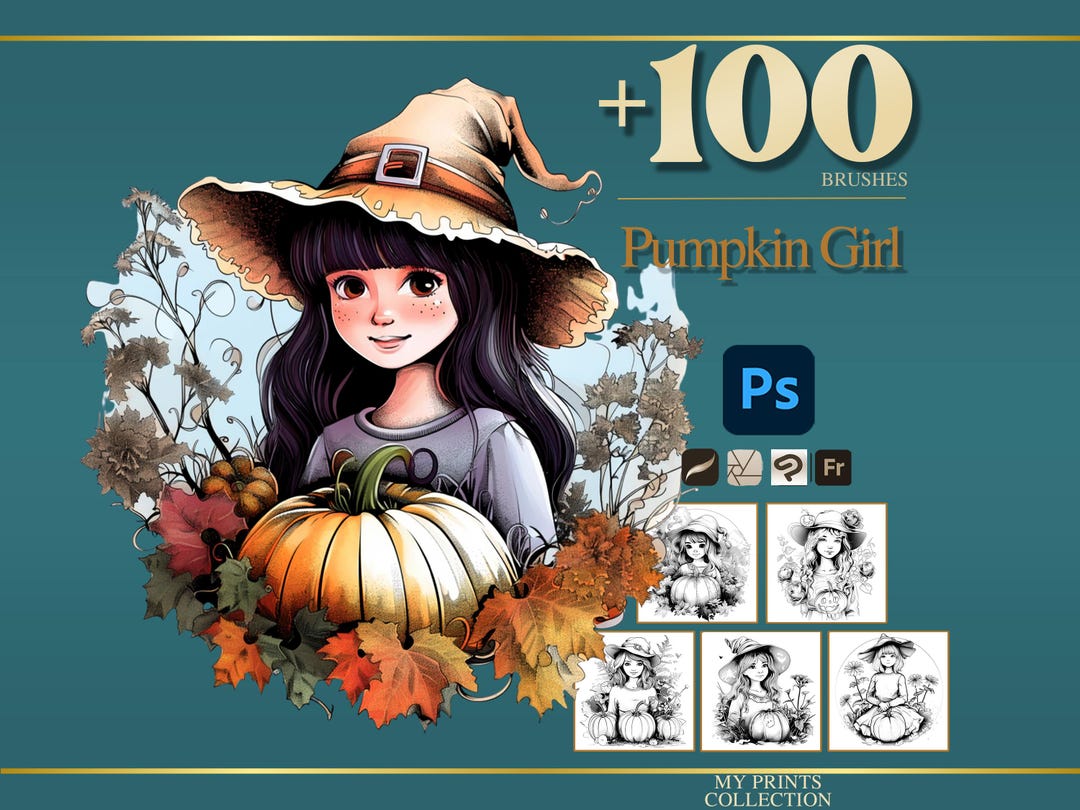 Pumpkin Girl Halloween Photoshop Brushes & Procreate Stamps – 100 ...