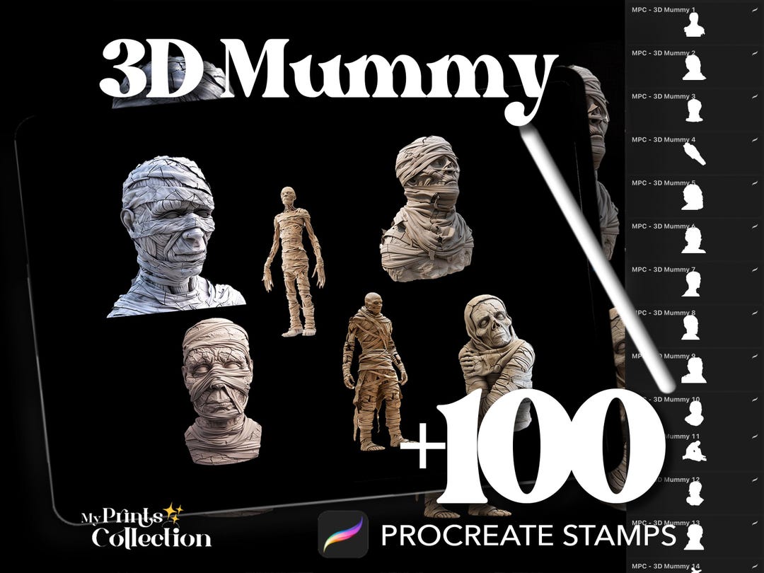 3D Mummy Dual Color Procreate Stamp Brushes - 100+ Stamps Brushset for ...