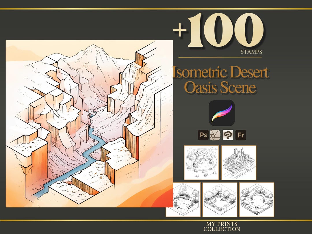 Isometric Desert Oasis Scene Procreate Stamps & Photoshop Brushes – 100 ...