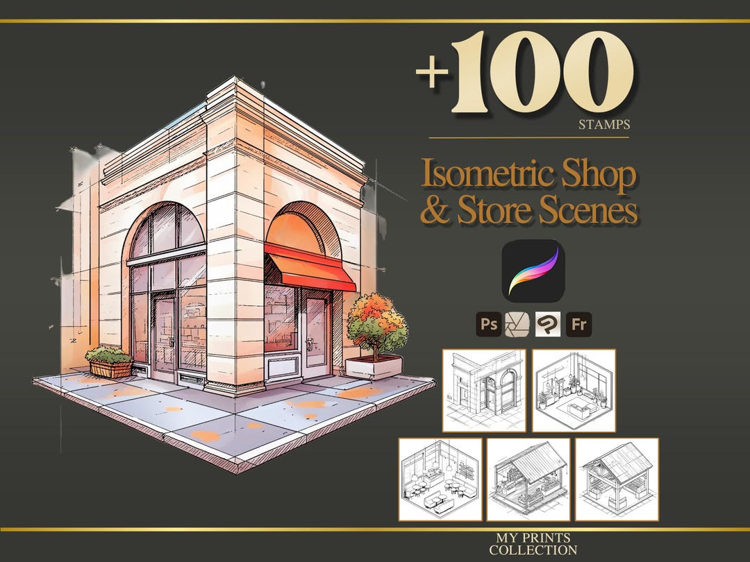 Isometric Shop and Store Scenes Procreate Stamps & Photoshop Brushes ...