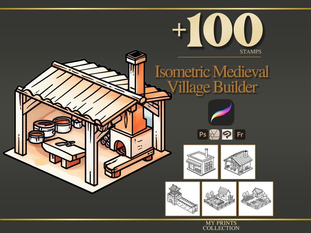 Isometric Medieval Village Builder Procreate Stamps & Photoshop Brushes ...
