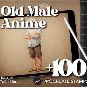 100+ Old Male Anime Procreate Stamps: Body Pose Brushes (Digital Download)