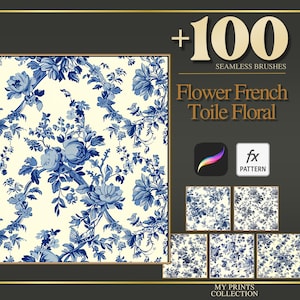 French Toile Floral Procreate Texturpinsel & Photoshop PAT-Muster - 100+ Nahtlose Textur Brushset, Digitales Texturdesign-Tool