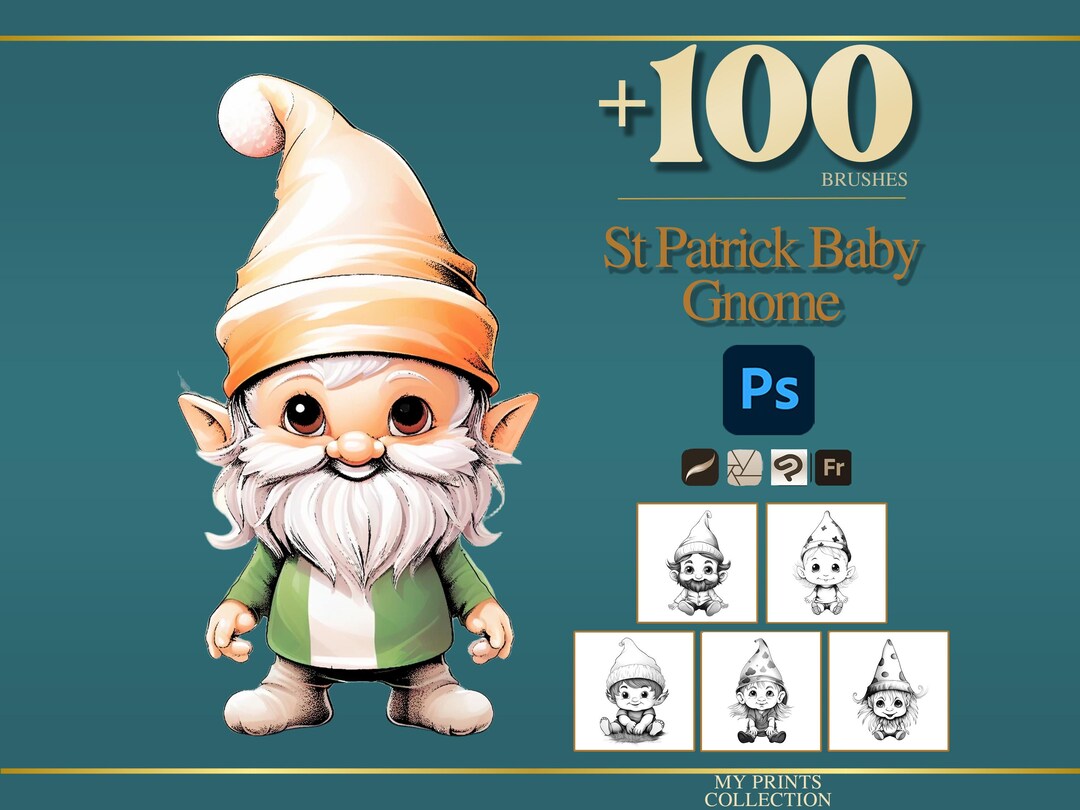 St Patrick Baby Gnome Photoshop Brushes & Procreate Stamps – 100+ Lucky ...