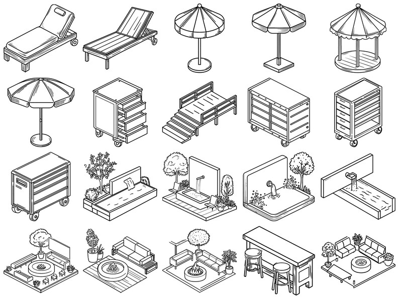 Isometric Pool and Patio Builder Procreate Stamps & Photoshop Brushes ...