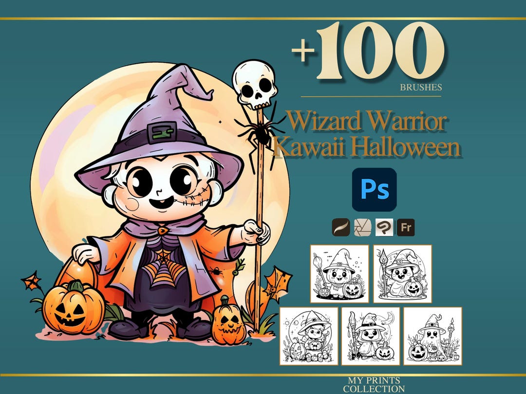 Wizard Warrior Kawaii Halloween Photoshop Brushes & Procreate Stamps ...
