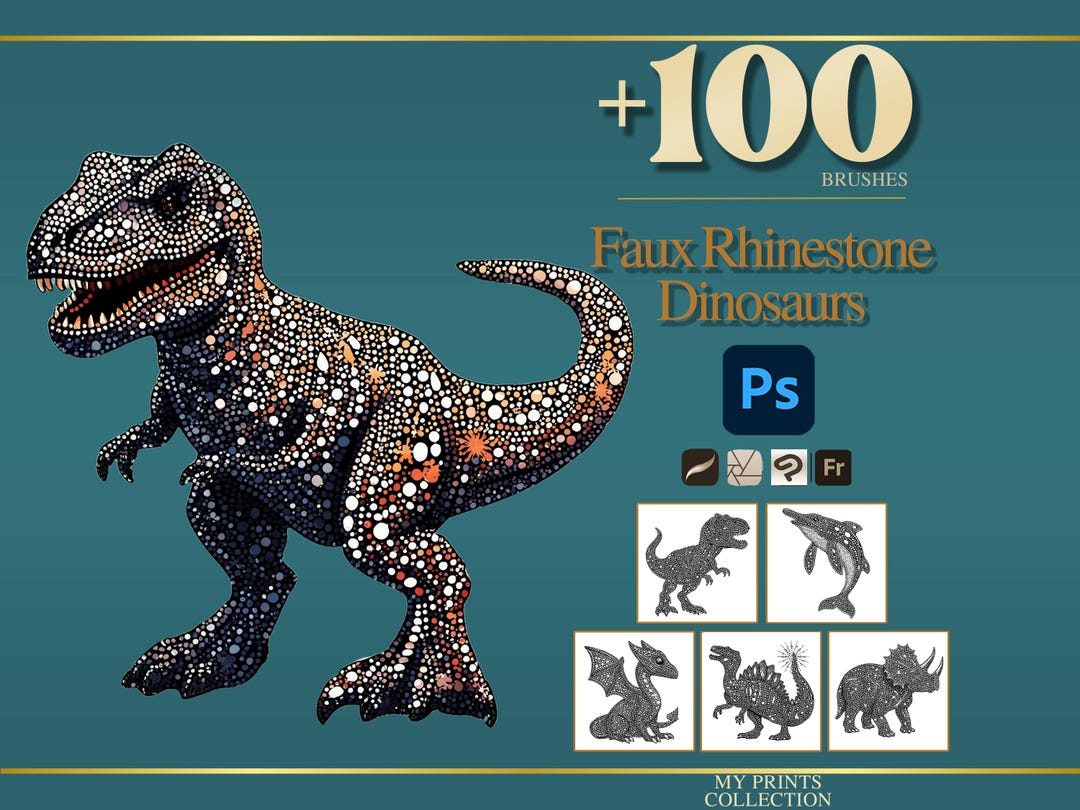 Faux Rhinestone Dinosaurs Photoshop Brushes & Procreate Stamps – 100 ...