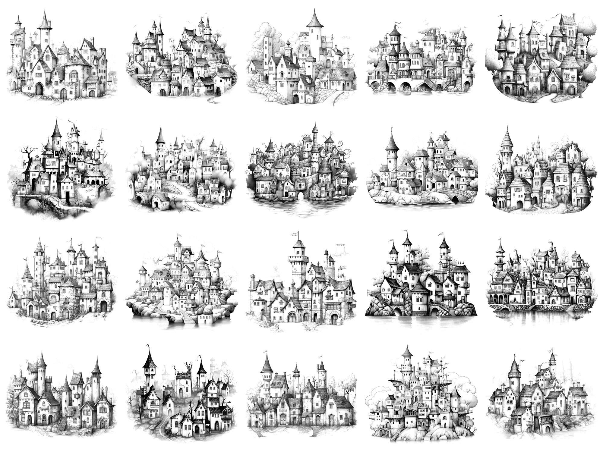 Fantasy Village Photoshop Brushes & Procreate Stamps – 100+ Place House ...