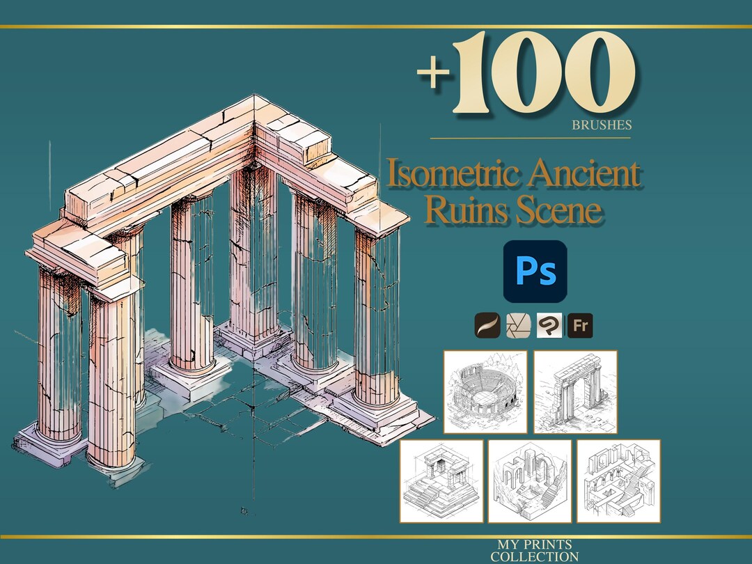 Isometric Ancient Ruins Scene Photoshop Brushes & Procreate Stamps ...