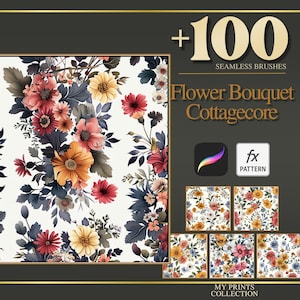 Bouquet Cottagecore Flower Procreate Texture Brush & Photoshop PAT Pattern - 100+ Seamless Texture Brushset, Digital Texture Design Tool