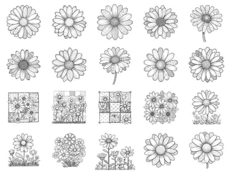 Daisy Meadow Patchwork Photoshop Brushes & Procreate Stamps – 100 ...