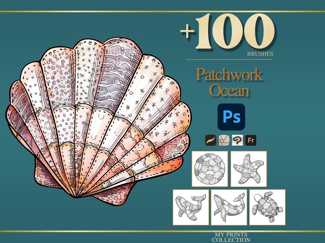 Ocean Patchwork Photoshop Brushes & Procreate Stamps – 100+ Fashion ...