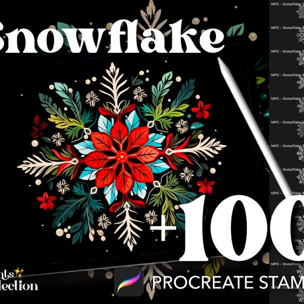 100+ Procreate Snowflake Stamps, Magic Snow Christmas Xmas Winter, Digital Download, Digital Art Supply, Procreate Brush