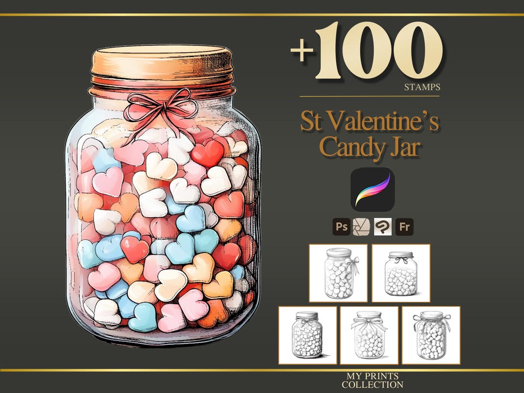 St Valentines Candy Jar Procreate Stamps & Photoshop Brushes – 100 ...