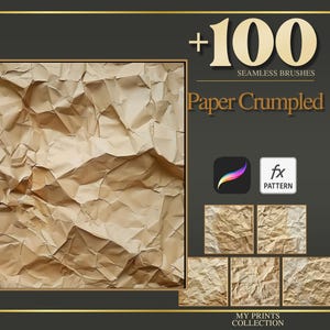 Crumpled Paper Procreate Texture Brush & Photoshop PAT Pattern - 100+ Seamless Texture Brushset, Digital Texture Design Tool