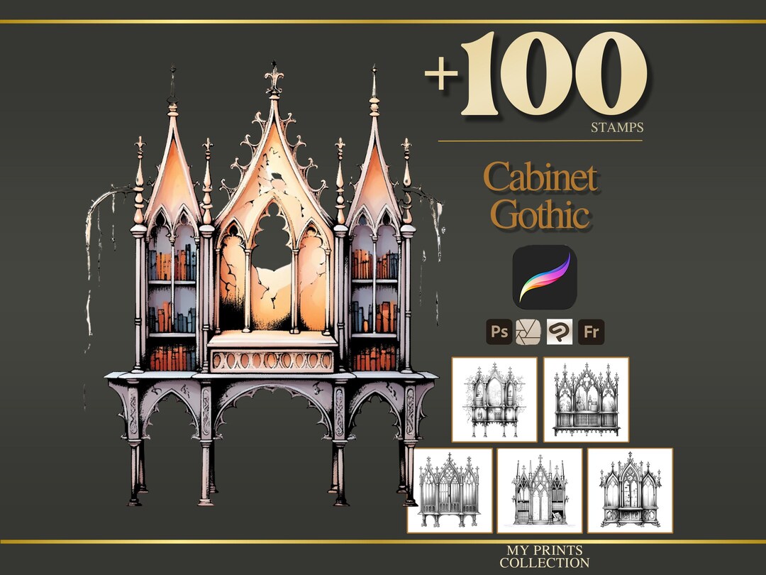 Cabinet Gothic Procreate Stamps & Photoshop Brushes – 100+ Interior ...