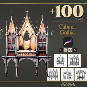 Cabinet Gothic Procreate Stamps e Photoshop Brushes – Oltre 100 tatuaggi, illustrazioni, disegni al tratto, stencil e pennelli per interni