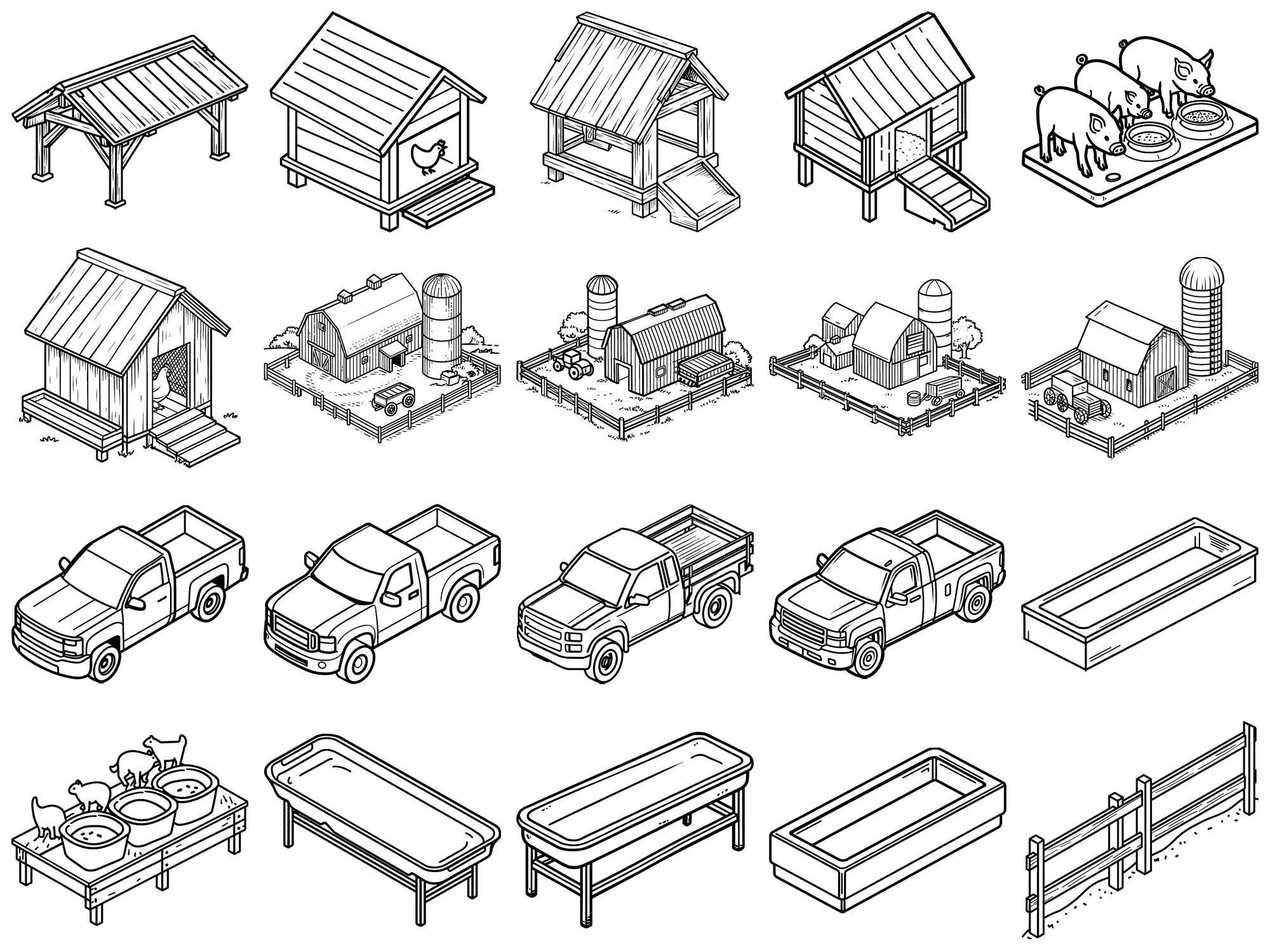 Isometric Farm and Barn Builder Procreate Stamps & Photoshop Brushes ...
