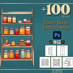 Pantry Room Interior Design Photoshop Brushes & Procreate Stamps – 100+ House Home Decor Planner Plan Furniture Sketch Room Kit Floorplan